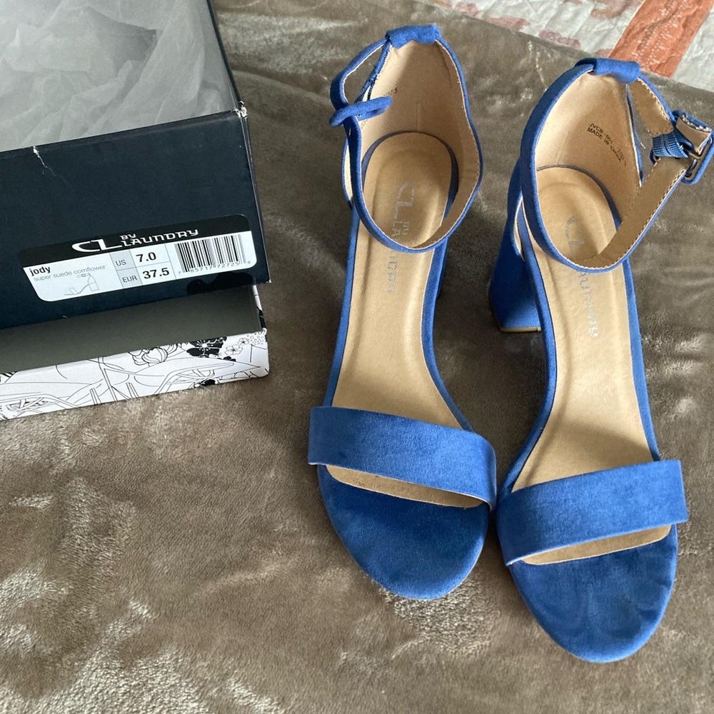 CL by Laundry Blue Suede Heels, Size 7 (Jody Super Suede Cornflower)